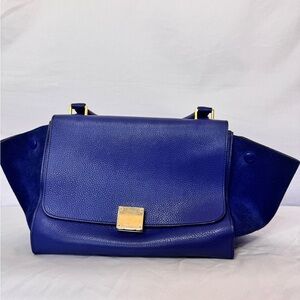 Celine Trapeze Elegant Blue Leather Handbag